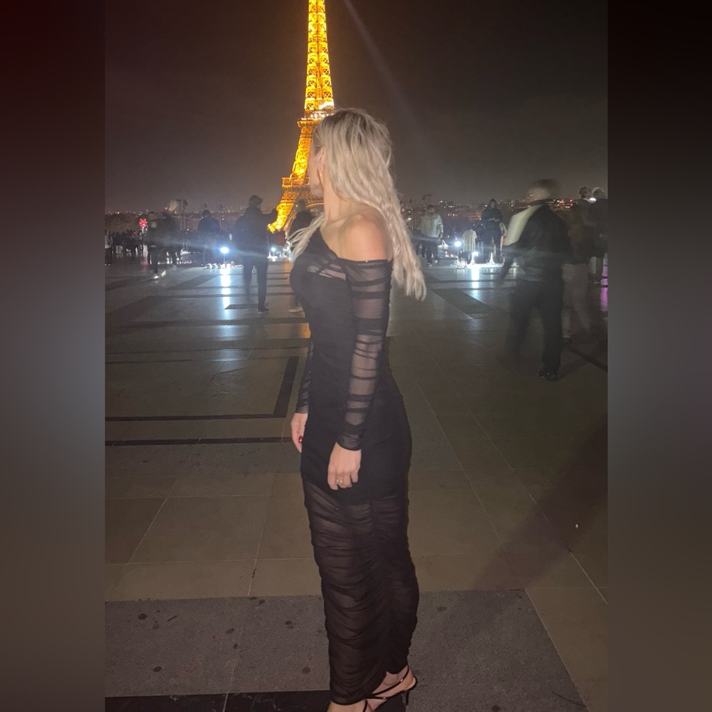 SOLD SER.O.YA Chantae Black mesh rushed dress Small $278